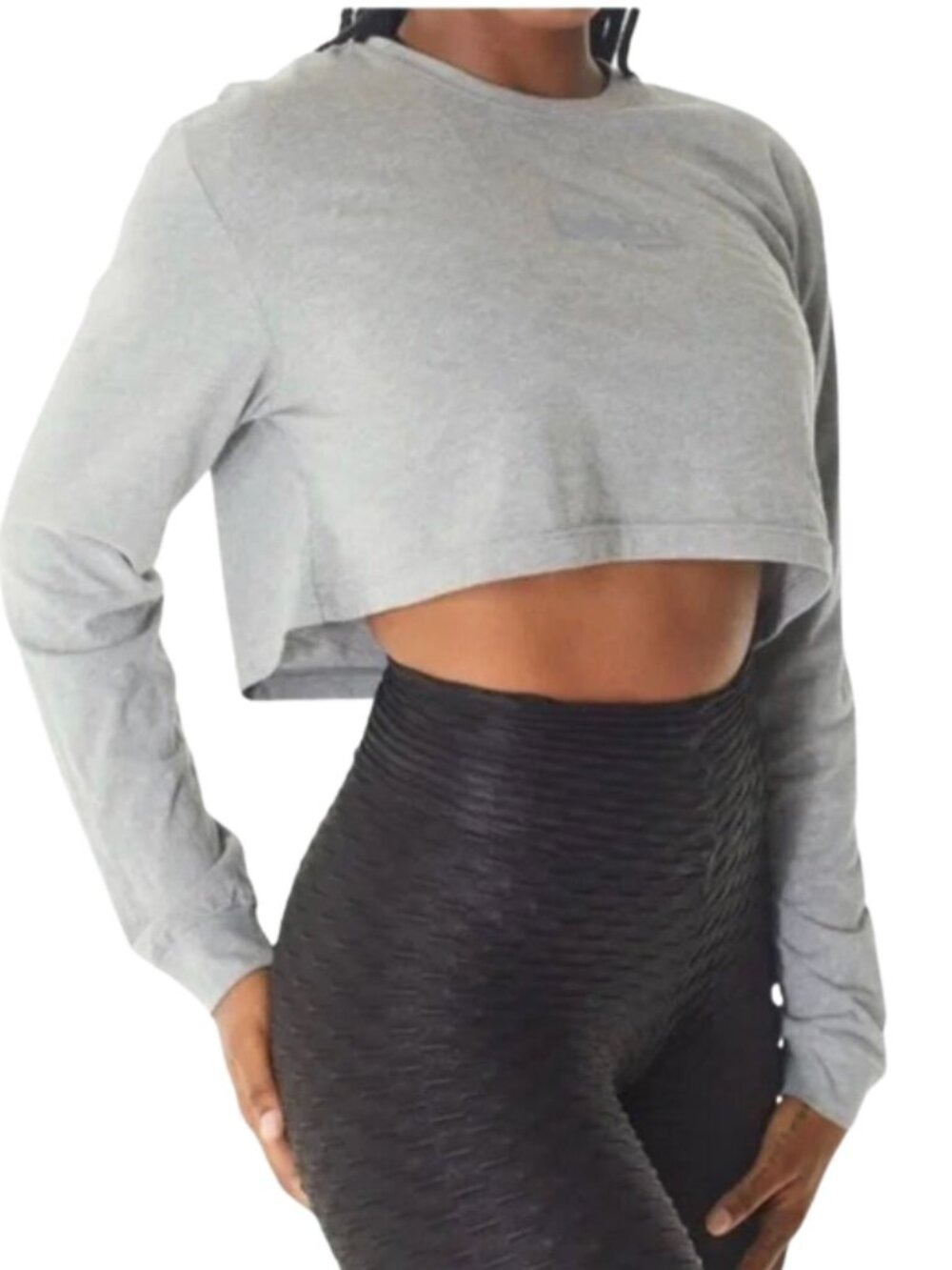 Booty by Brabants Ultra Cropped Long Sleeve Dark Heather Grey NWOT